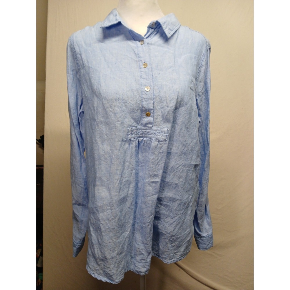 Linen Tunic Blouse Lagenlook Medium ‎ St. Tropez Blue Lightweight Coastal